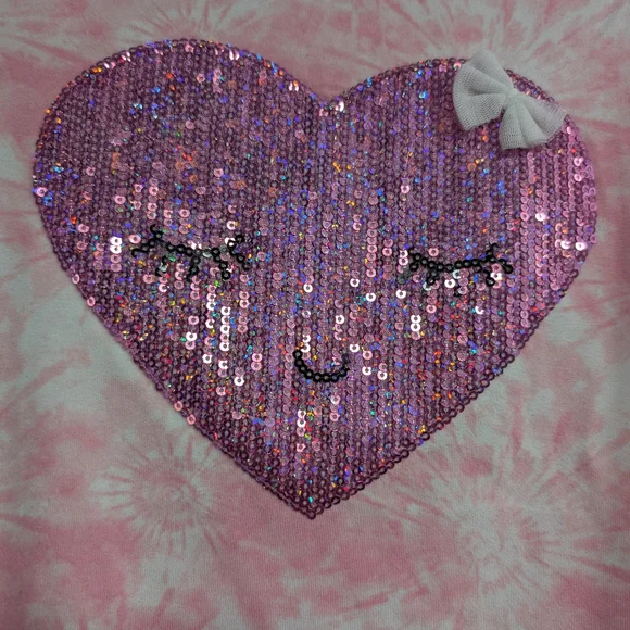 Pink and Purple Tie-Dye Short Sleeve Tee with Sequin Heart - Picture 3 of 6